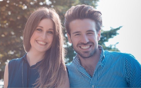 man and woman smiling together in Alpharetta